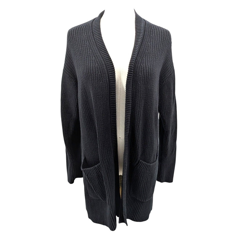 Max & Mia Black Chunky Knit Cardigan Open Front Cotton Sweater XL‎